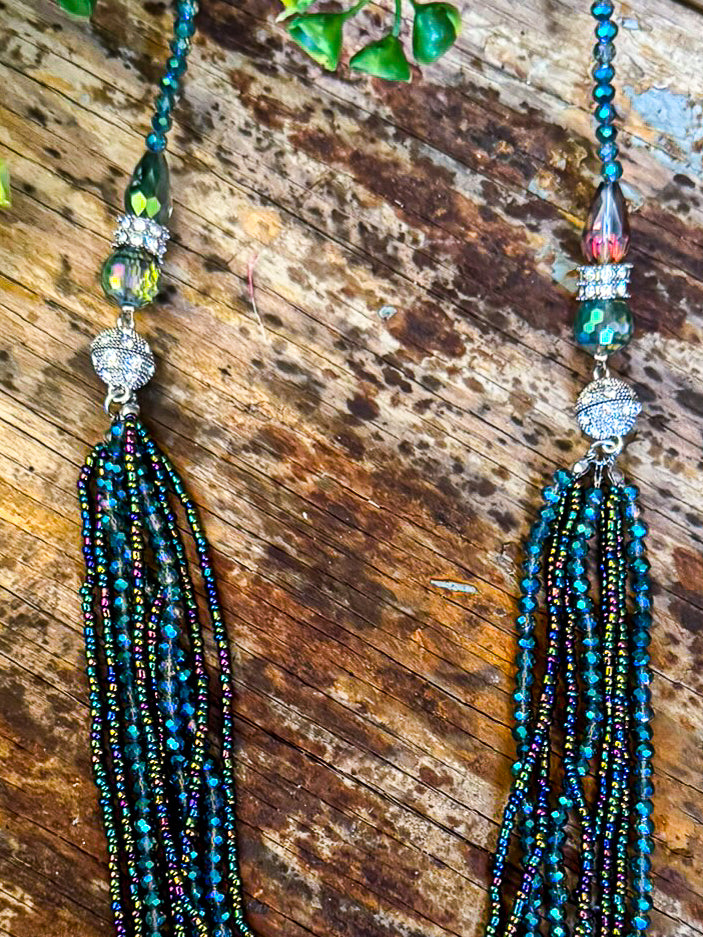 Crystal Chandelier Necklace - Teal