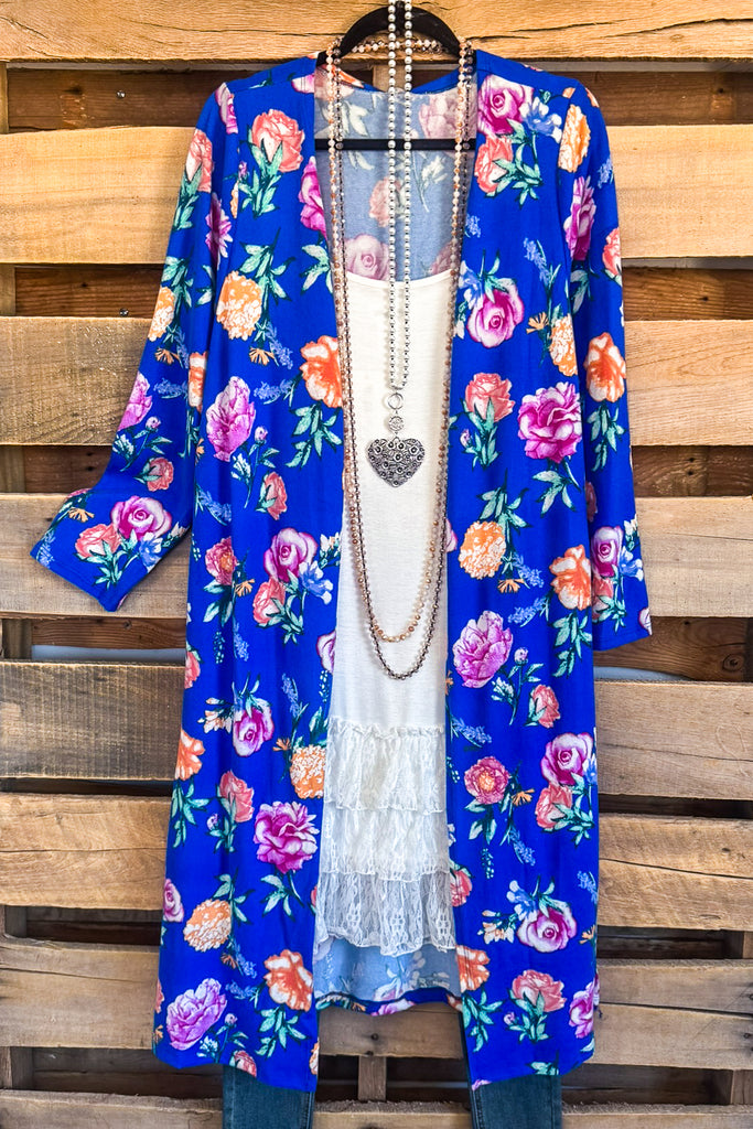 Roses In Bloom Duster Cardigan - Blue