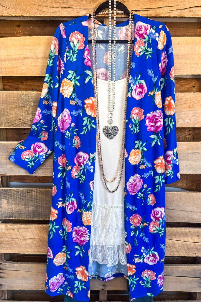 Roses In Bloom Duster Cardigan - Blue