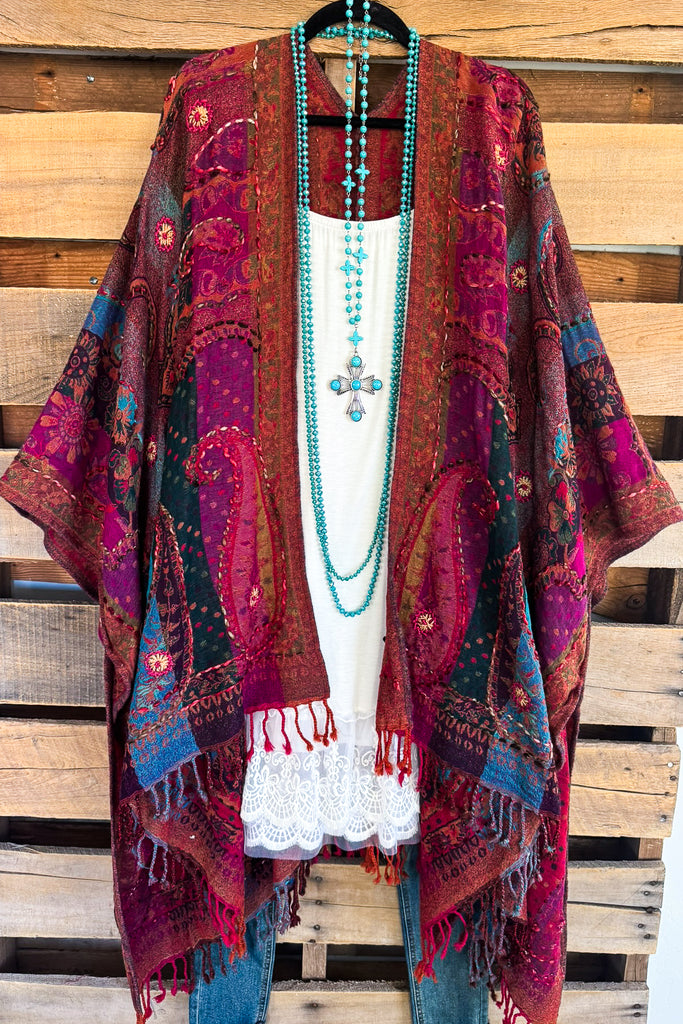 NATURAL FABRICS: Pouring Out My Love Wool Ruana - Multi - 100% WOOL