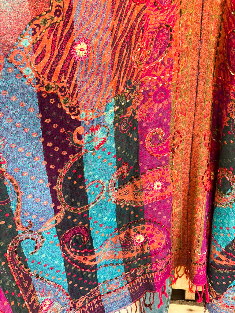 NATURAL FABRICS: Pouring Out My Love Wool Ruana - Multi - 100% WOOL