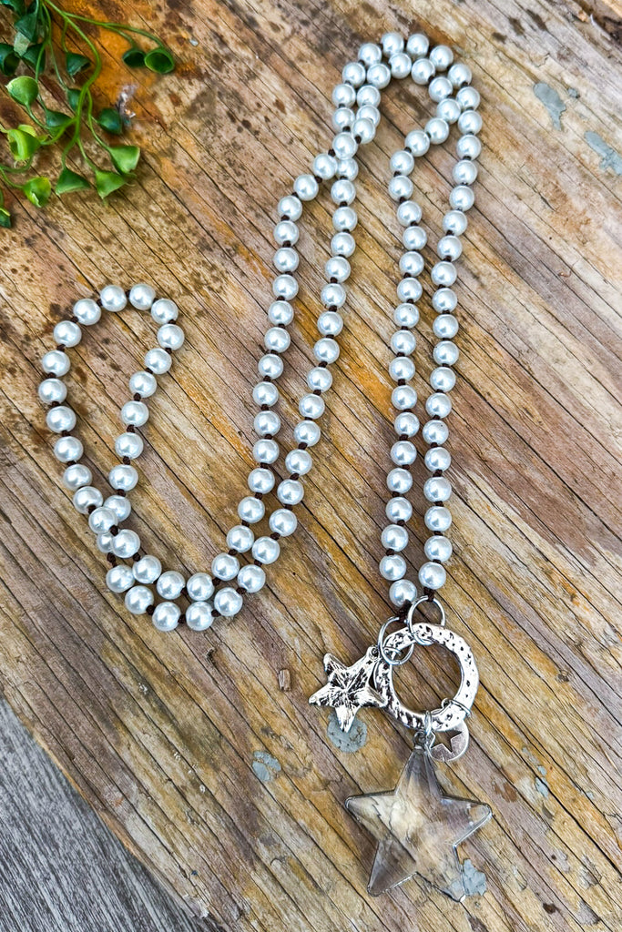 Reaching For The Stars Pearl Charm Necklace - White