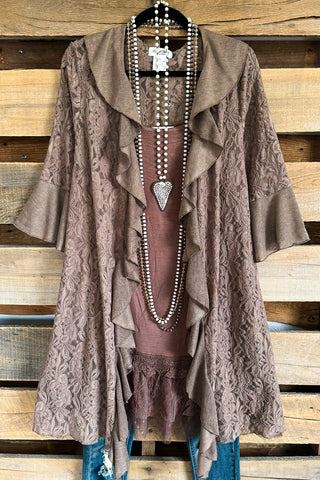 Floral Enough Crochet Vest - Mocha - 100% COTTON