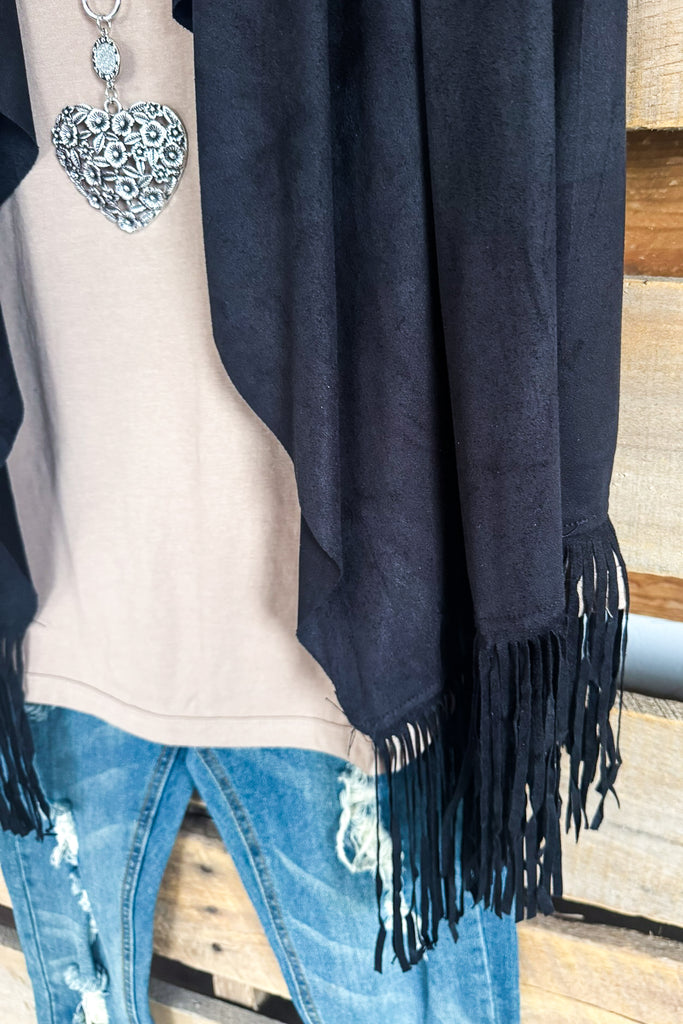 The Perfect Outlook Fringe Vest - Black - 100% COTTON