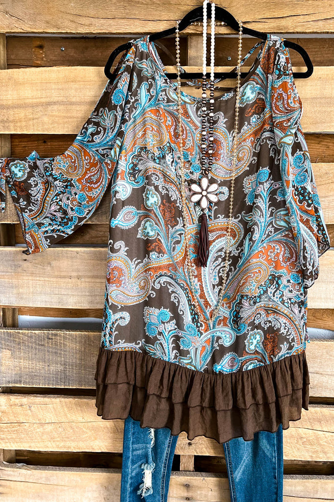 Twirl With Grace Cold Shoulder Top - Multi Brown - SALE