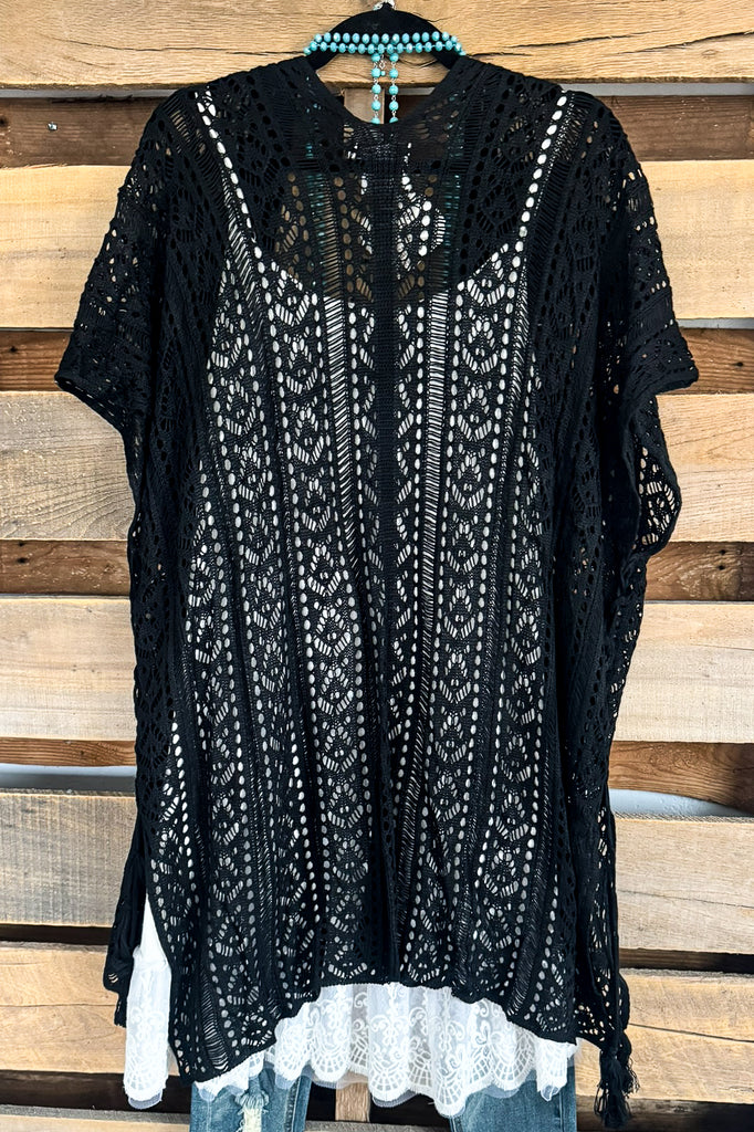 Dreamy Moments Crocheted Cardigan - Black - 100% Cotton