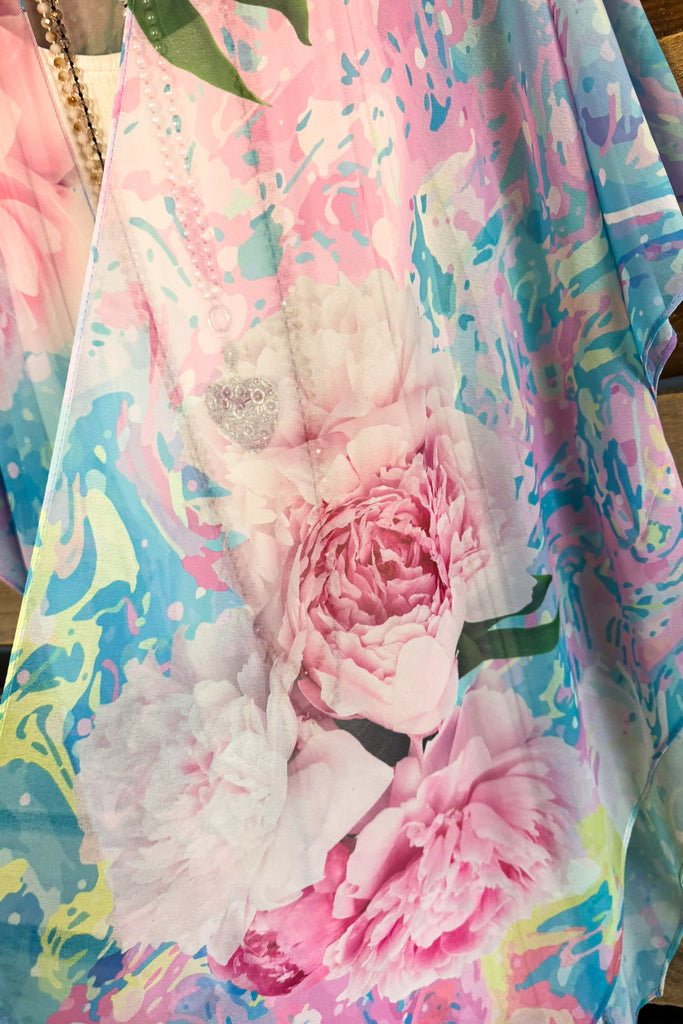 Pink Kaleidoscope Kimono - Pink/Blue - 100% COTTON