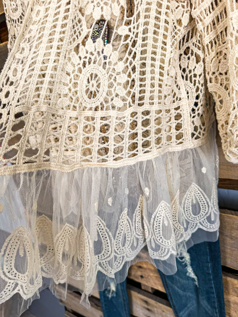 Graceful Charm Crochet Cardigan - Beige - 100% COTTON