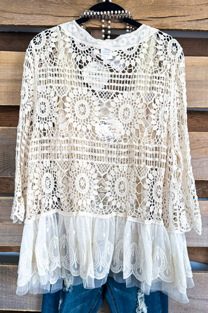 Graceful Charm Crochet Cardigan - Beige - 100% COTTON