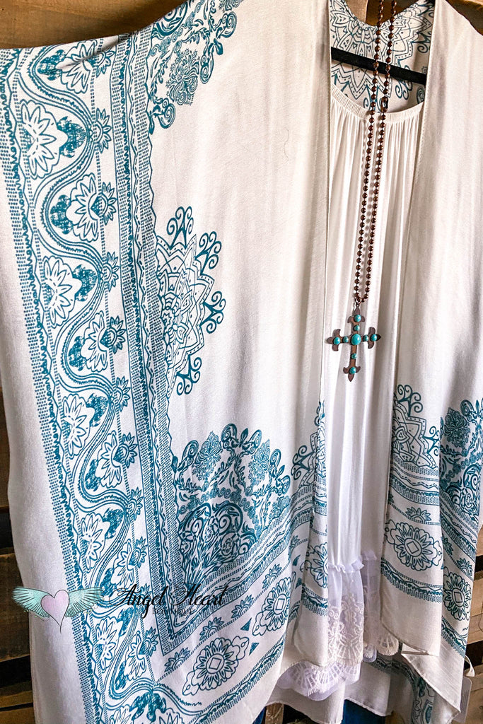 Mandala Print Oversized Kimono - Teal