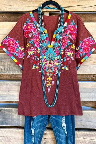 Longing For Love Oversized Top - Brick