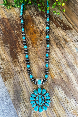 Down South Cross Necklace - Turquoise & Sliver