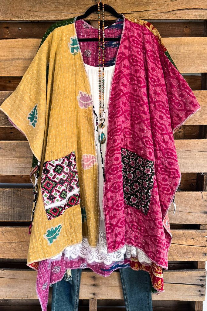 NATURAL FABRICS: Assorted Feelings Tie Front Kimono - 100% COTTON