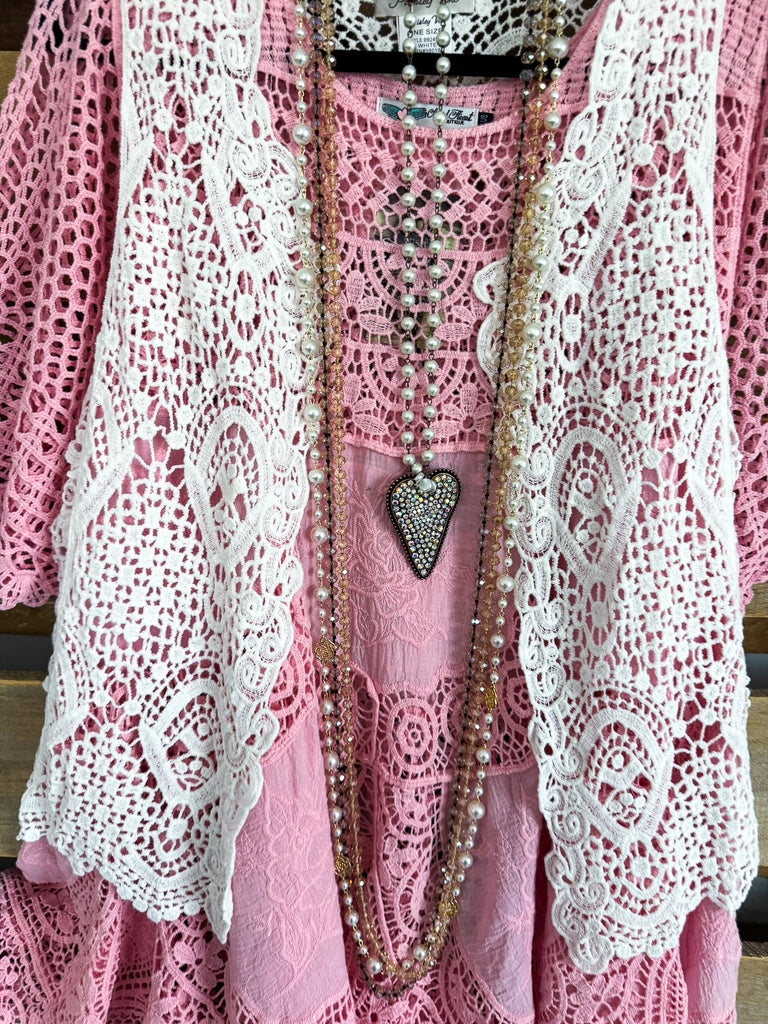 Between Us Crochet Vest - White - 100% COTTON