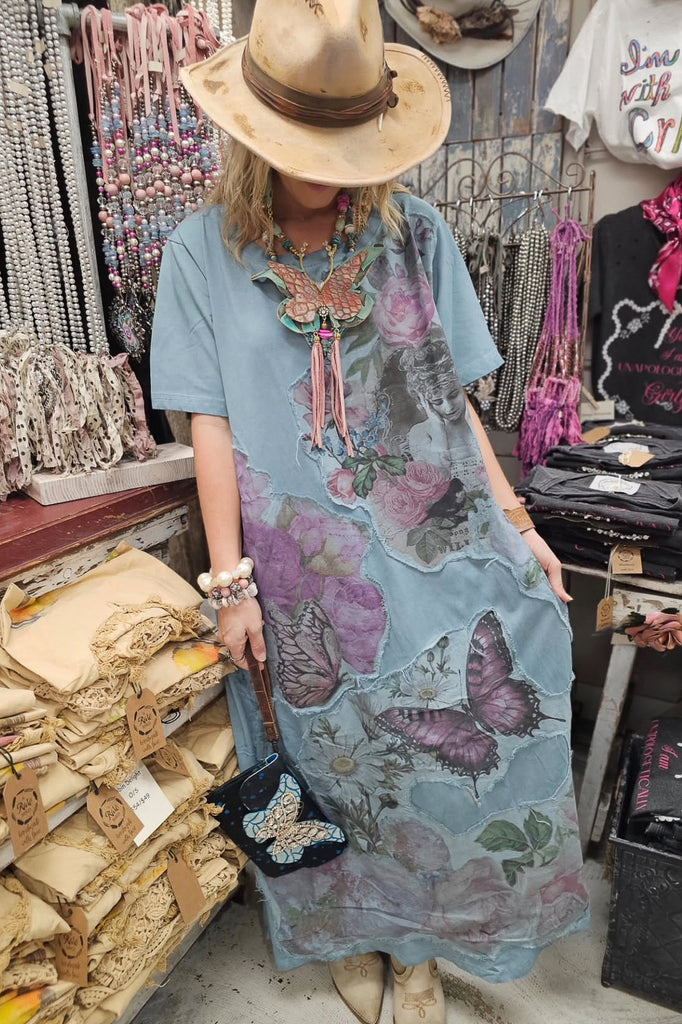 PRE ORDER - A RARE BIRD - The Painted Garden Heirloom Blue Maxi Dress - 100% Cotton