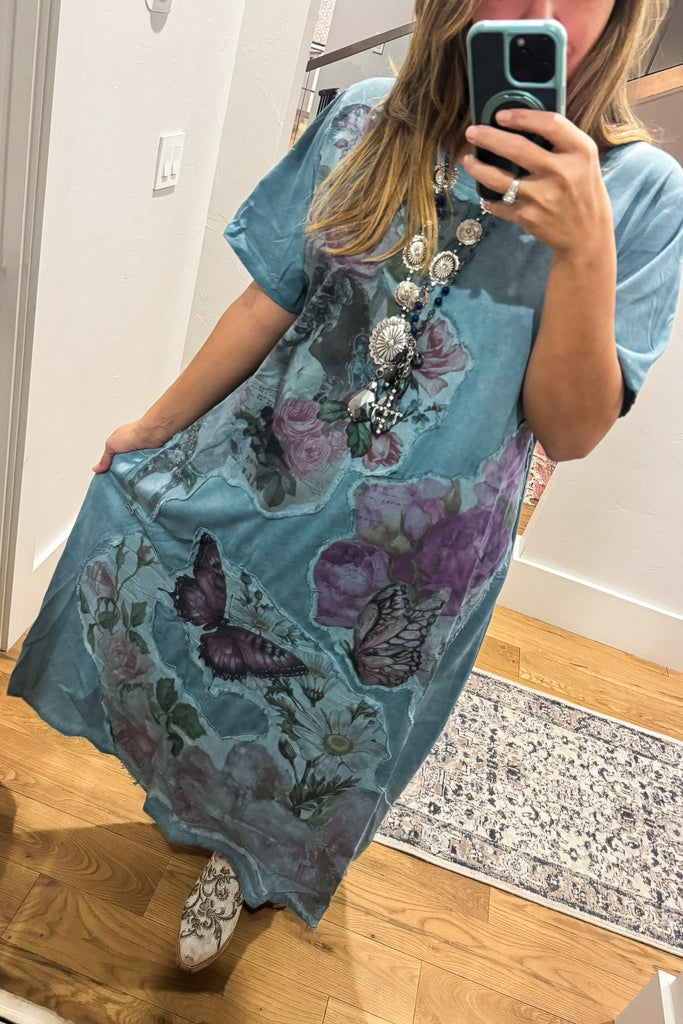 PRE ORDER - A RARE BIRD - The Painted Garden Heirloom Blue Maxi Dress - 100% Cotton
