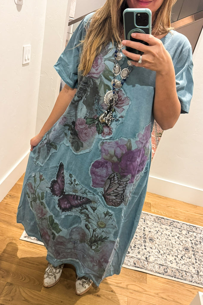 PRE ORDER - A RARE BIRD - The Painted Garden Heirloom Blue Maxi Dress - 100% Cotton