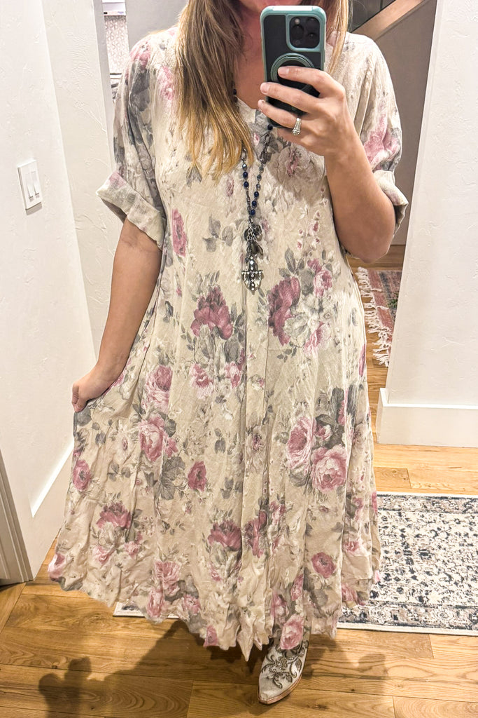 Pre order: Bella Vita Floral Italian Linen Dress - 100% Linen - Made in Italy