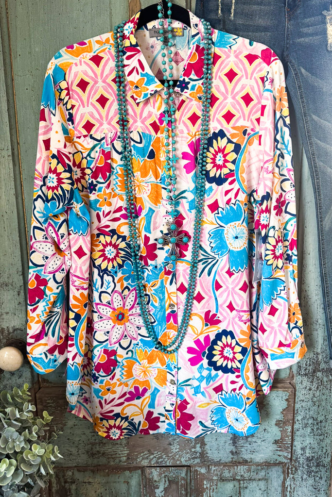 Vibrant Flair Tunic - Turquoise/Pink