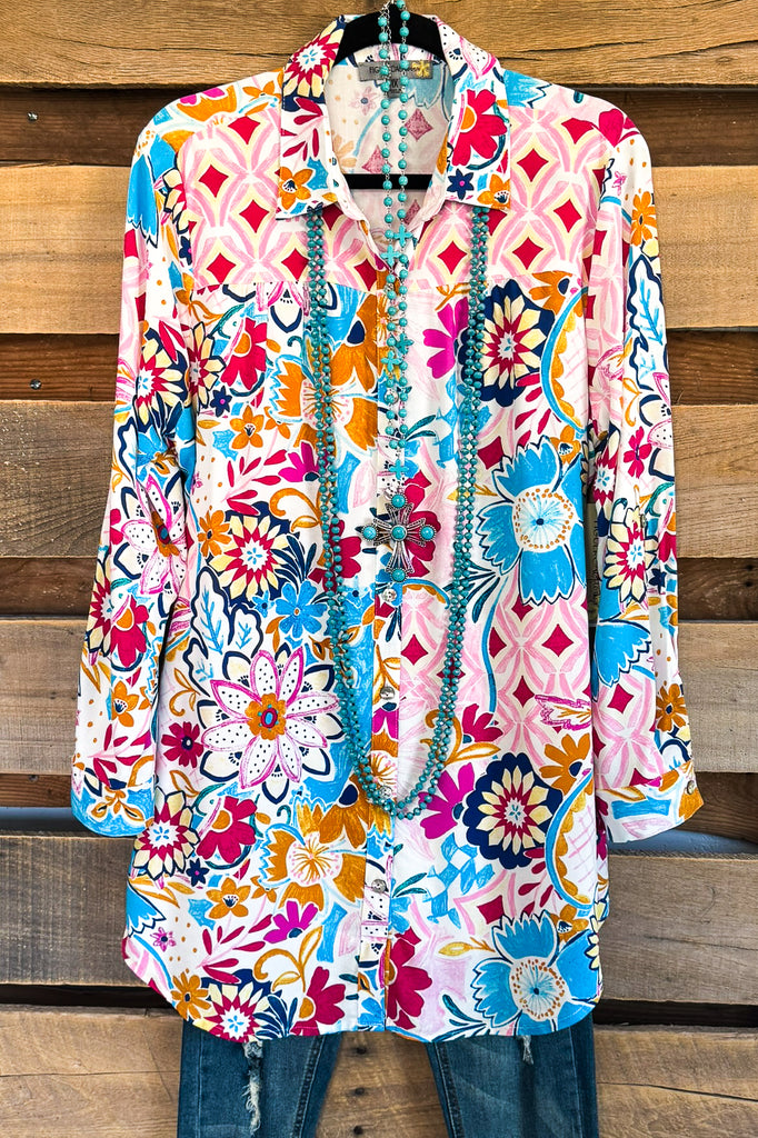 Vibrant Flair Tunic - Turquoise/Pink
