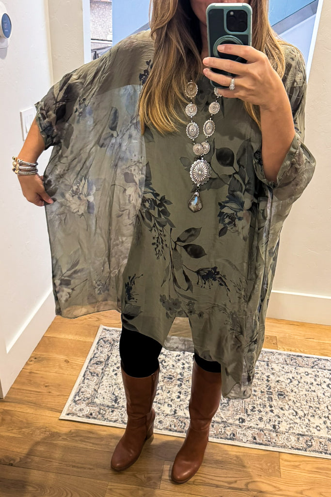 Tuscan Bloom Italian Silk Oversized Top