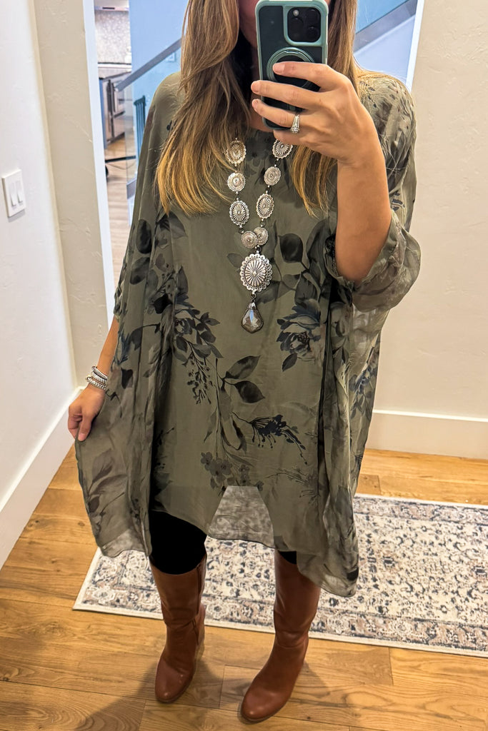 Tuscan Bloom Italian Silk Oversized Top