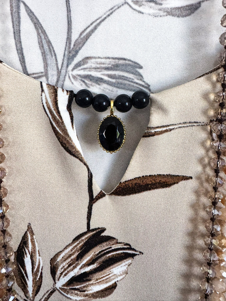 Stylish Occasion Blouse - Taupe/Black/Gray