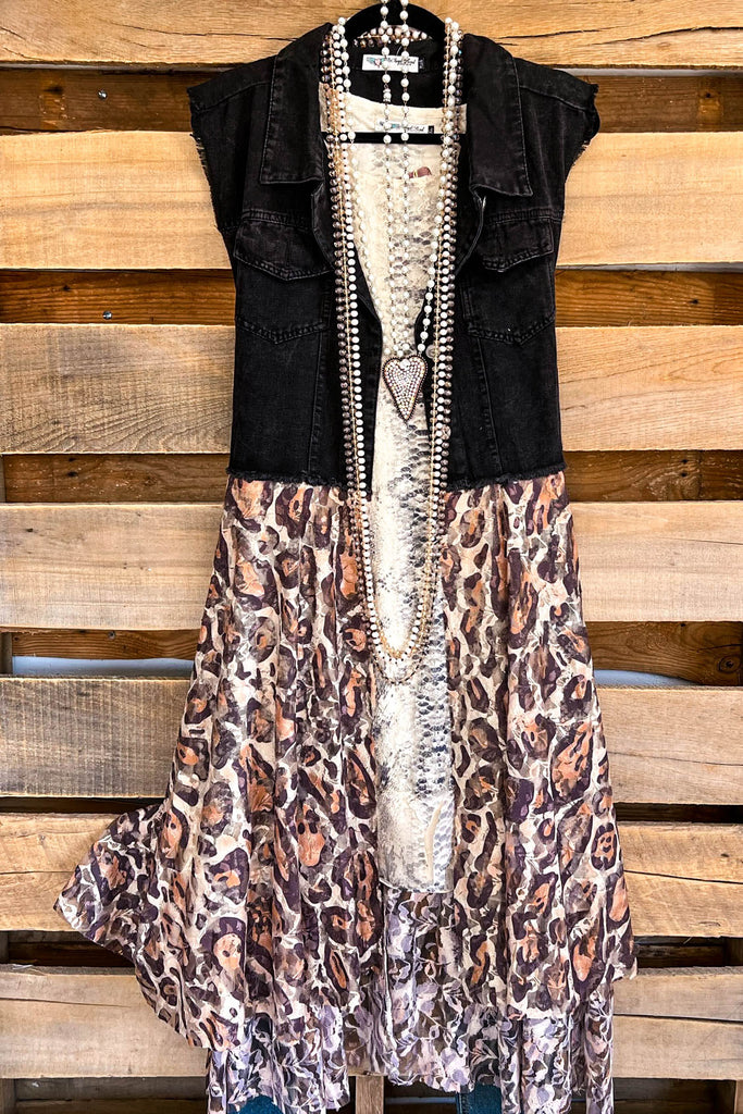 AHB EXCLUSIVE: All The While Vest/Duster  - Black/Leopard - 100% COTTON