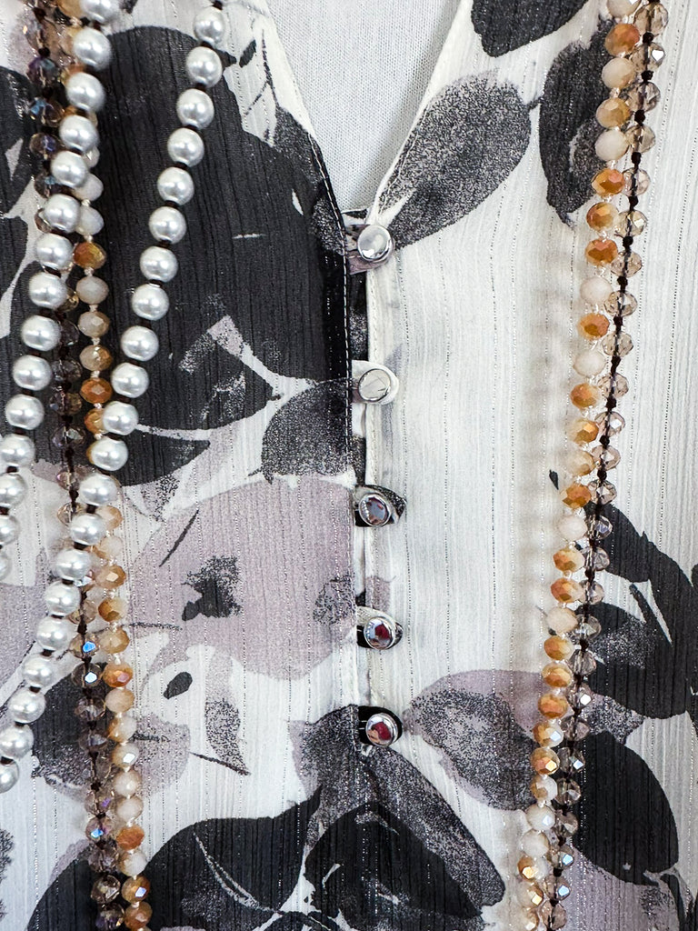 Flattering Moves Blouse - Ivory/Black/Taupe