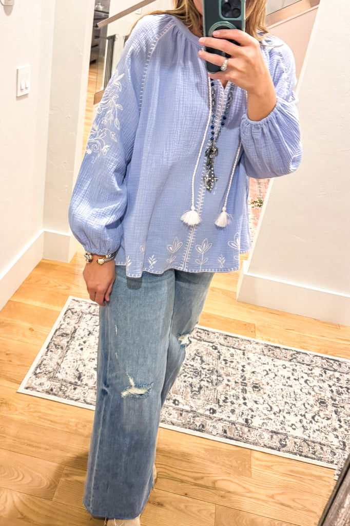 Searching The Heavens OVERSIZED Top - Cloud Blue - 100% Cotton