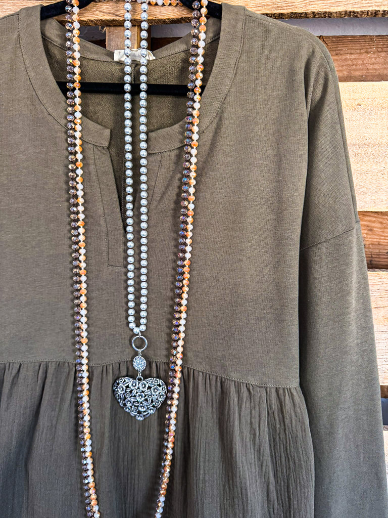 Ruffled Bottom Charm Tunic - Olive - 100% COTTON