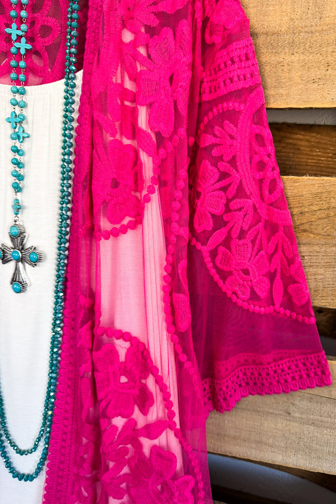 Love You Always Lace Cardigan - Hot Pink