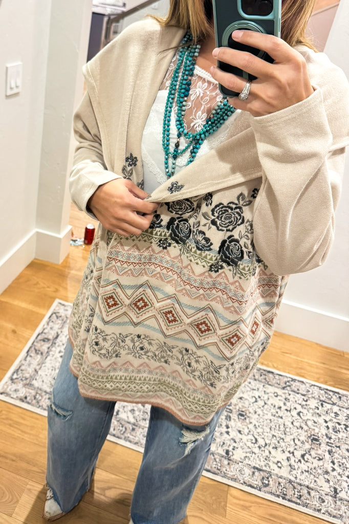 Fully Embroidered Plus Size Special Moments Cardigan - Oatmeal
