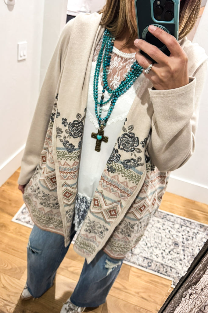 Fully Embroidered Plus Size Special Moments Cardigan - Oatmeal