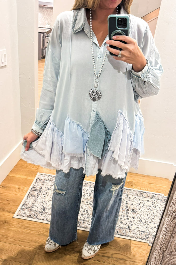 Oversized Kindly Spoken Top - Blue