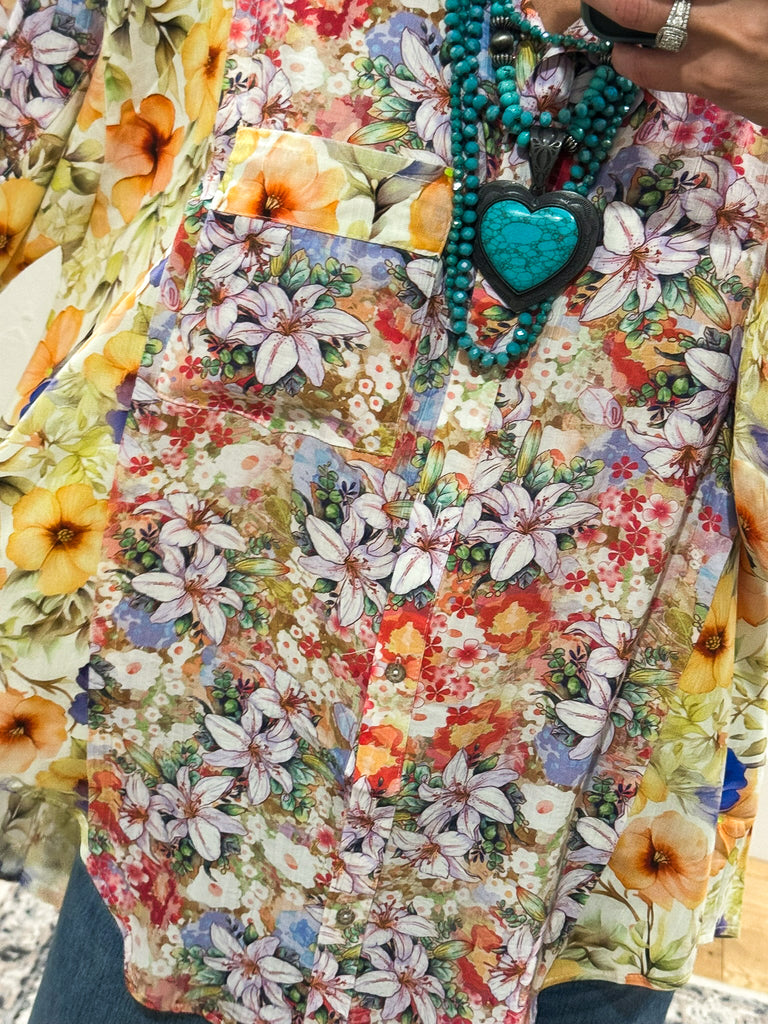 Wildflower Walks Oversized Blouse - Green Yellow Multi