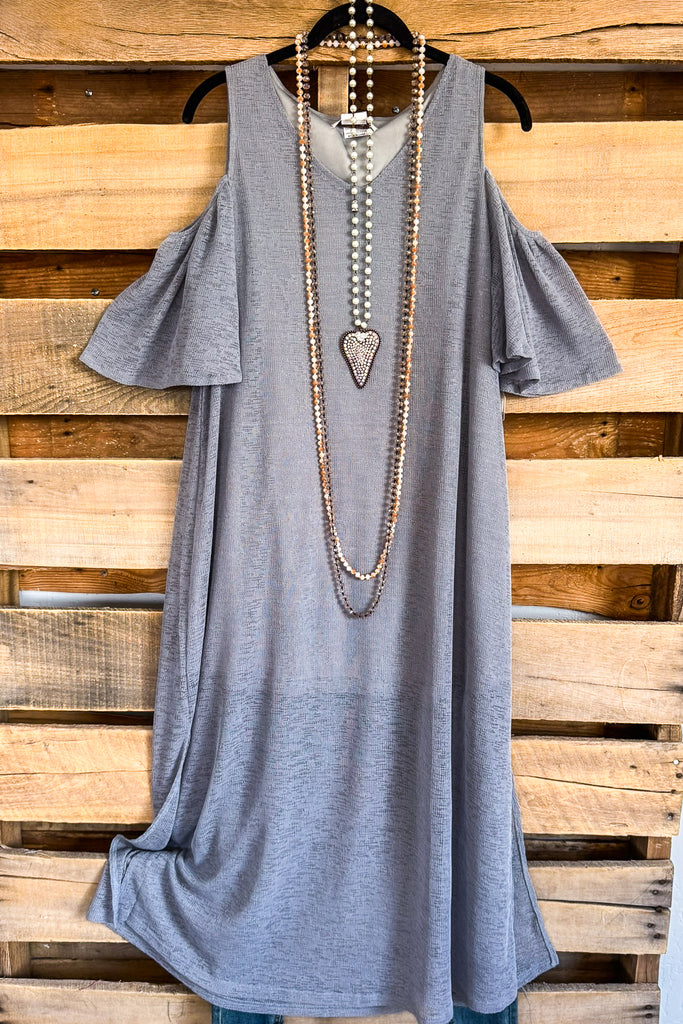 All The Above Cold Shoulder Dress - Gray