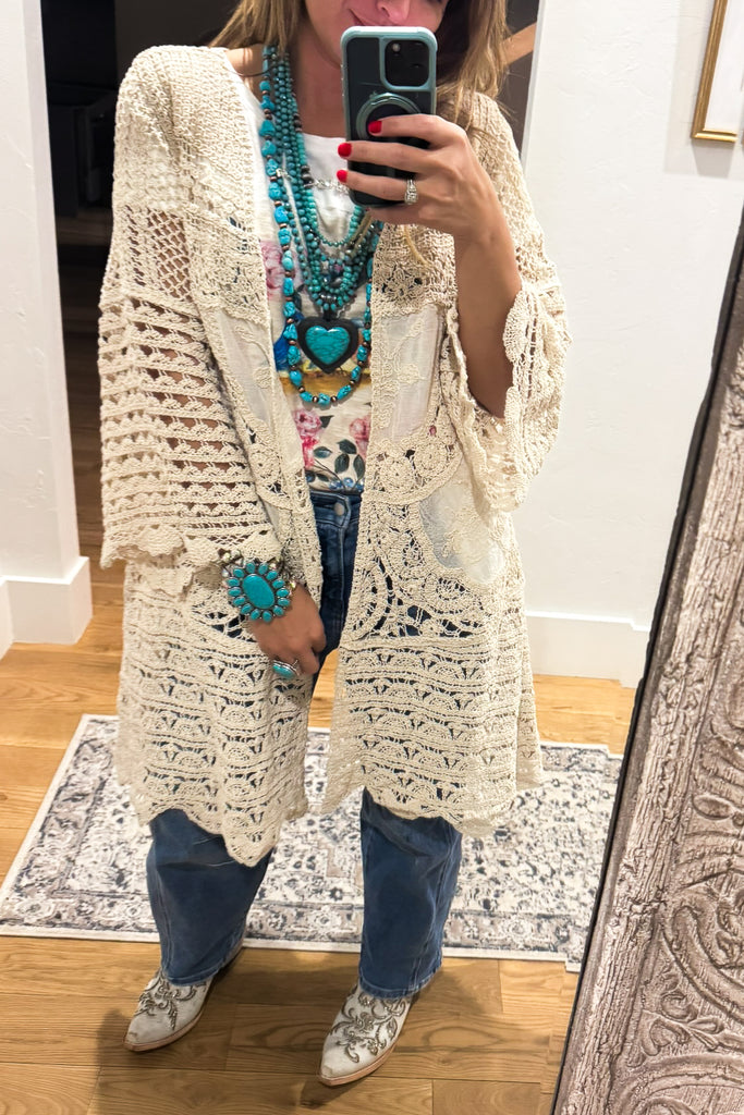 Gracefully Polished Crochet Cardigan - Natural - COTTON BLEND