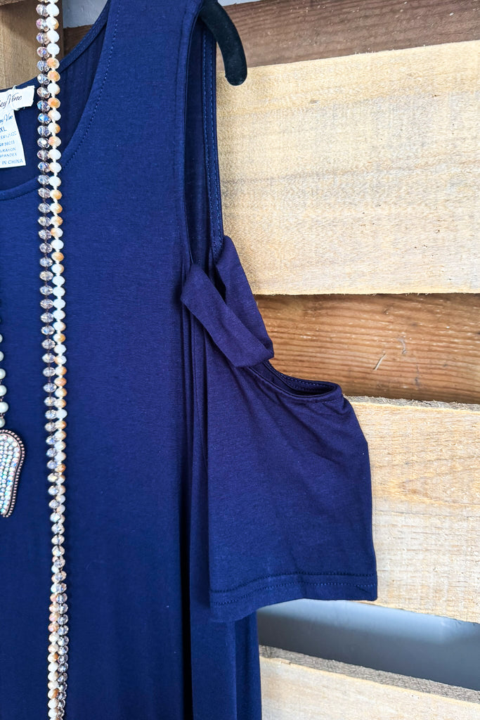Classic Cold Shoulder Dress - Navy