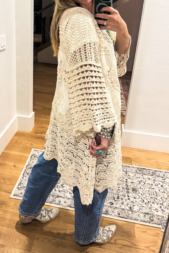 Gracefully Polished Crochet Cardigan - Natural - COTTON BLEND