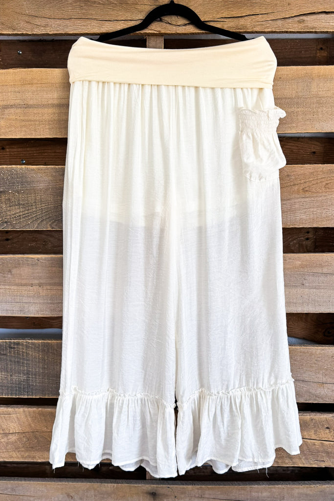 Ruffled Comfort Capris - Beige