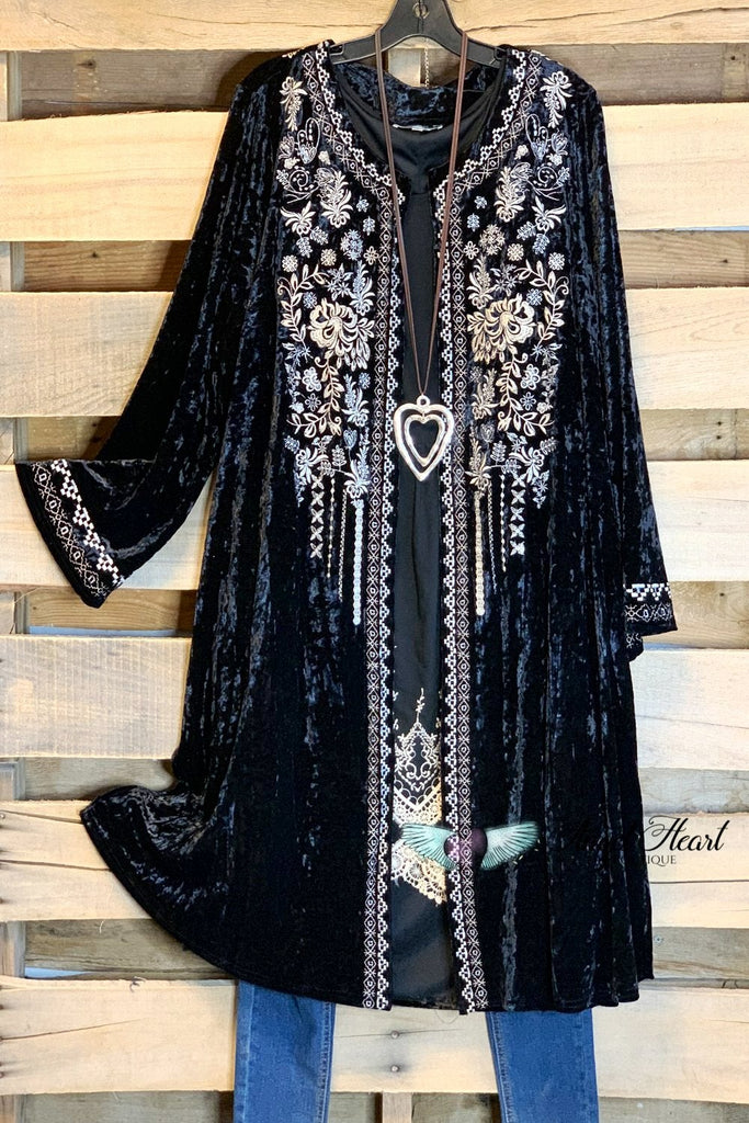 AHB EXCLUSIVE: Long Velvet Embroidery Cardigan - Black