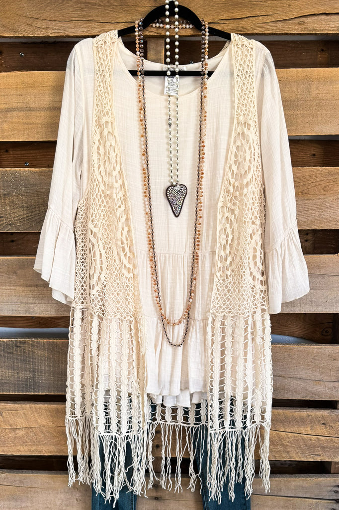 Pure Moments Crochet Maxi Vest - Beige - 100% COTTON