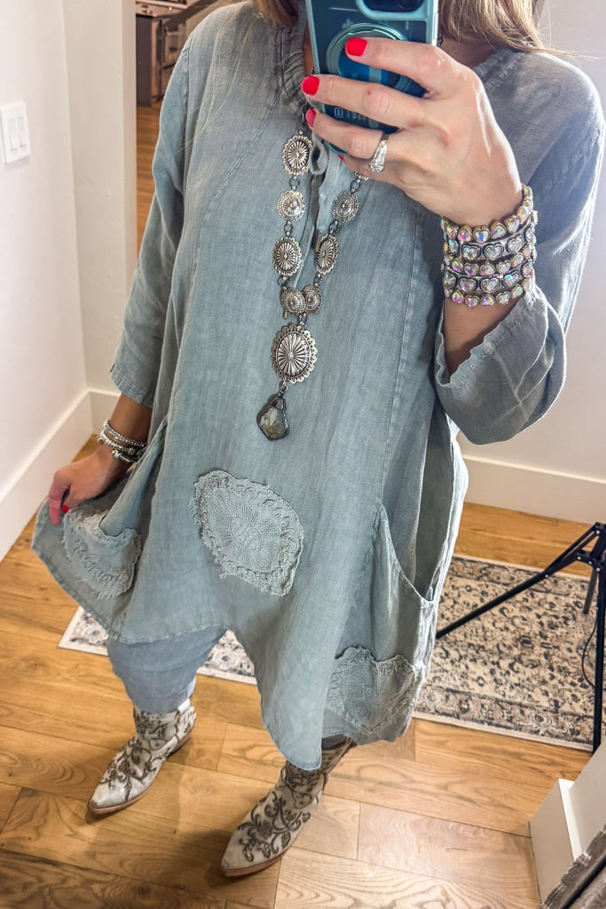 Whispered Charm Tunic/Dress - 100% Linen - Gray - MADE IN ITALY