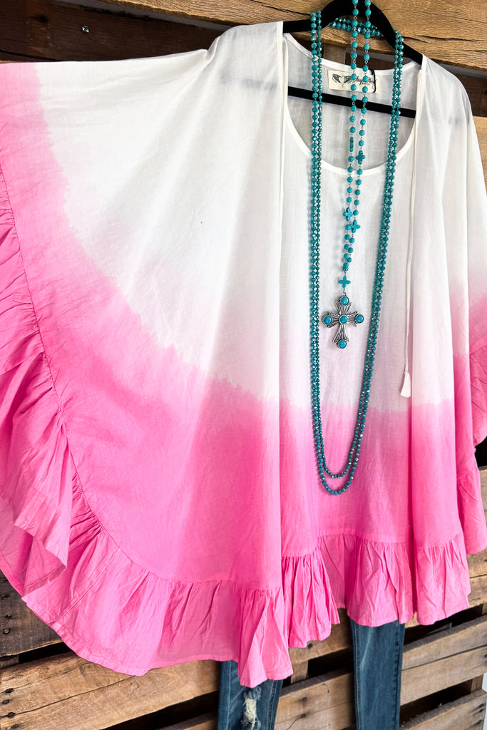 AHB EXCLUSIVE: Fading Sunsets Poncho Beach Cover Up- Pink -100% COTTON