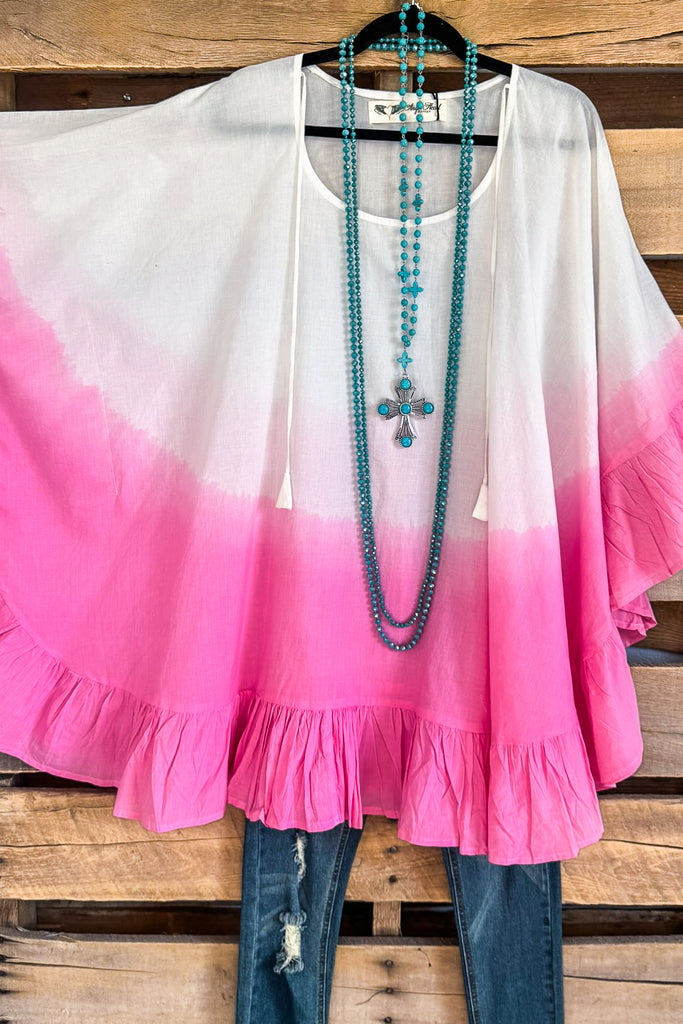 AHB EXCLUSIVE: Fading Sunsets Poncho Beach Cover Up- Pink -100% COTTON