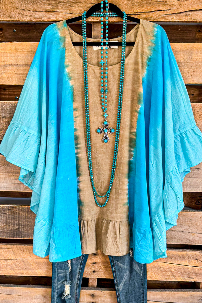 AHB EXCLUSIVE: Fading Sunsets Poncho - Blue/Tan - 100% COTTON