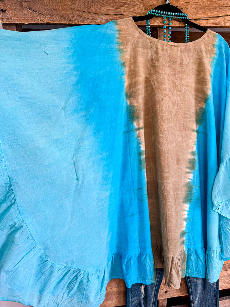 AHB EXCLUSIVE: Fading Sunsets Poncho - Blue/Tan - 100% COTTON