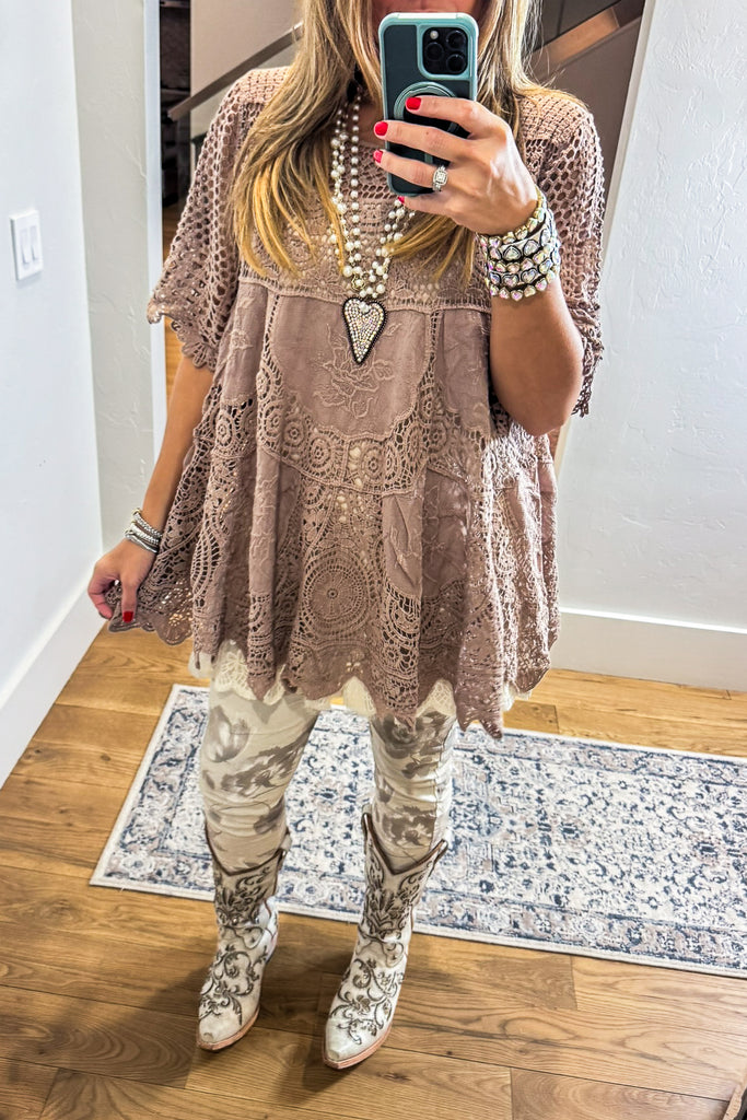 AHB EXCLUSIVE: Delightful Details Top - Taupe - 100% COTTON