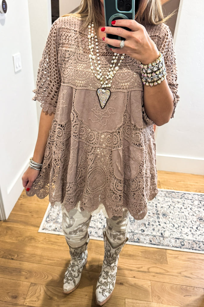 AHB EXCLUSIVE: Delightful Details Top - Taupe - 100% COTTON